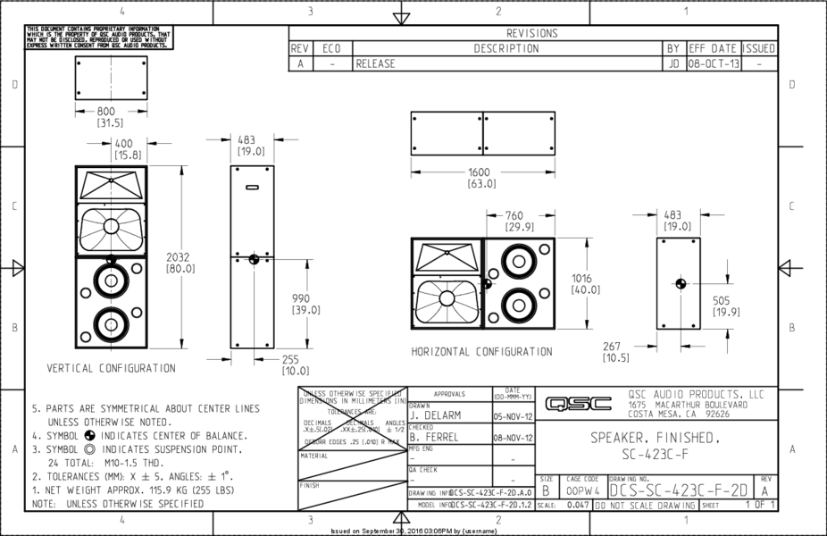 2D Drawing of the DCS-SC-423C-8 Loudspeaker