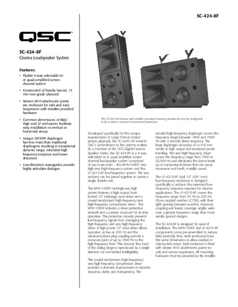Specifications Sheet for the DCS-SC-424-8f Loudspeaker