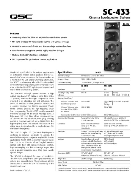 User Manual for the DCS-SC-433 Cinema Loudspeaker System
