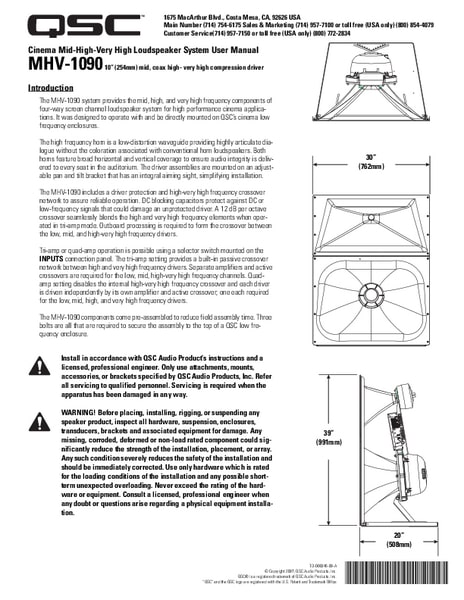 User Manual for the DCS-SC-434 Cinema Loudspeaker System