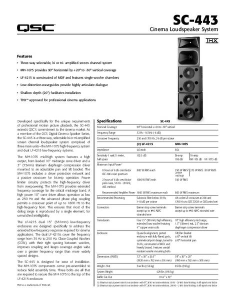 User Manual for the DCS-SC-443 Cinema Loudspeaker System