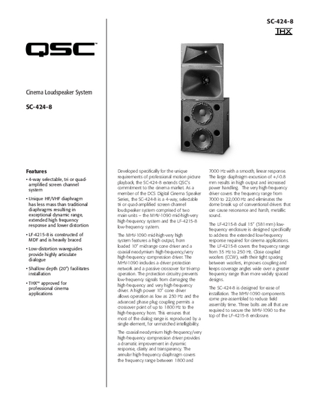 Specifications Sheet for the DCS-SC-424-8 Loudspeaker